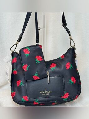 Kate Spade Chelsea Rose Toss Print Crossbody Bag NWT Black Floral